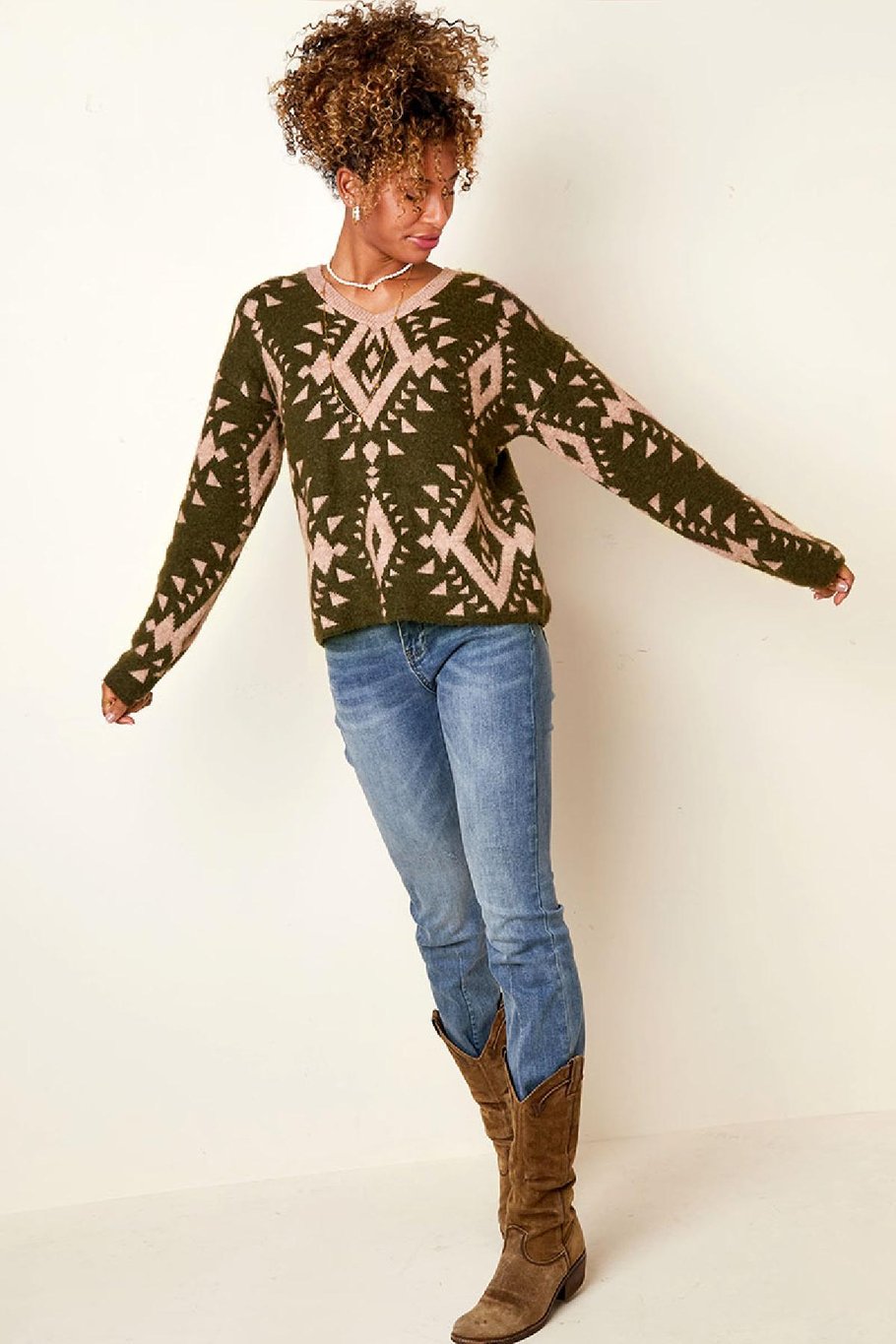 Pull imprimé tribal Noir &amp; Beige S/M Image4